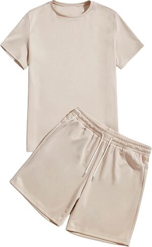 Floerns Men's Two Piece Summer Tracksuit Set Short Sleeve Tee Shirt and Shorts Set in Saudi Arabia