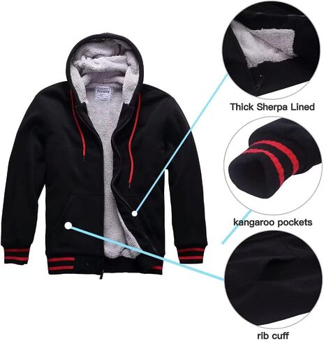 Zusmen Men's Winter Thick Zipper Fleece Hoodie Sweatshirts Jacket Big Tall Warm Coat in Saudi Arabia