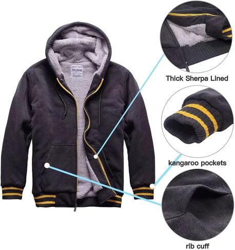 Zusmen Men's Winter Thick Zipper Fleece Hoodie Sweatshirts Jacket Big Tall Warm Coat in Saudi Arabia
