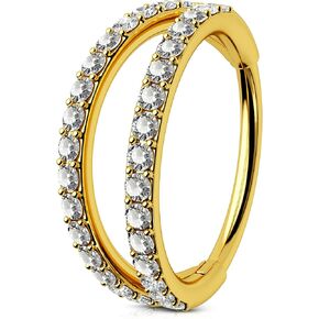 OUFER Nose Rings Hoops, 20G G23 Solid Titanium Nose Piercings, Double Row Diamonds Hoop Nose Ring, Double Nose Ring for Single Piercing, Conch Helix Daith Lip Piercing Jewelry