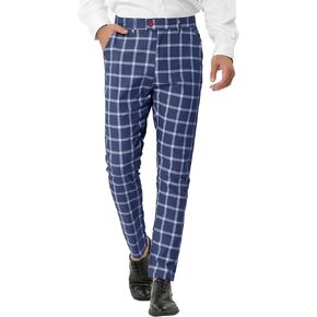 Lars Amadeus Men's Plaid Dress Pants Casual Slim Fit Flat Front Business Checked Trousers
