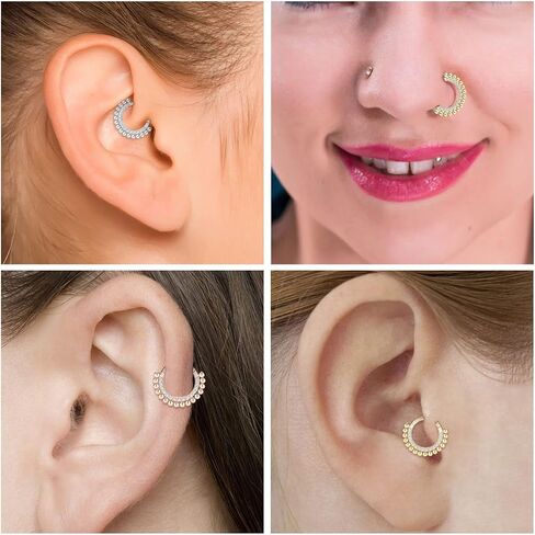 FUNLMO 16G 18G Septum Daith Jewelry Nose Ring Hoop Daith Cartilage Earring Septum Ring Daith Rook Tragus Helix Conch Piercing Jewelry 316L Surgical Steel Septum Clicker in Kuwait