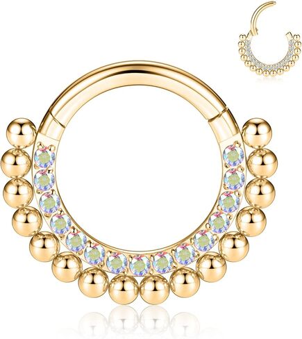 FUNLMO 16G 18G Septum Daith Jewelry Nose Ring Hoop Daith Cartilage Earring Septum Ring Daith Rook Tragus Helix Conch Piercing Jewelry 316L Surgical Steel Septum Clicker in Kuwait