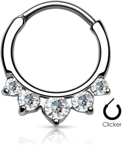 Amelia Fashion 16 Gauge 5 CZ Inlay Nose Septum/Ear Cartilage Clicker Ring 316L Surgical Steel (Choose Color) in Saudi Arabia