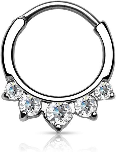 Amelia Fashion 16 Gauge 5 CZ Inlay Nose Septum/Ear Cartilage Clicker Ring 316L Surgical Steel (Choose Color) in Saudi Arabia