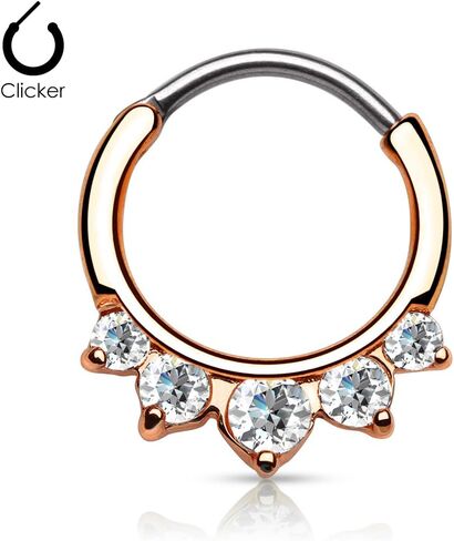 Amelia Fashion 16 Gauge 5 CZ Inlay Nose Septum/Ear Cartilage Clicker Ring 316L Surgical Steel (Choose Color) in Saudi Arabia