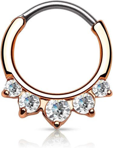 Amelia Fashion 16 Gauge 5 CZ Inlay Nose Septum/Ear Cartilage Clicker Ring 316L Surgical Steel (Choose Color) in Saudi Arabia