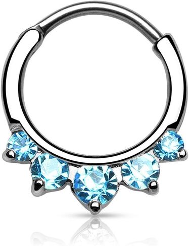 Amelia Fashion 16 Gauge 5 CZ Inlay Nose Septum/Ear Cartilage Clicker Ring 316L Surgical Steel (Choose Color) in Saudi Arabia