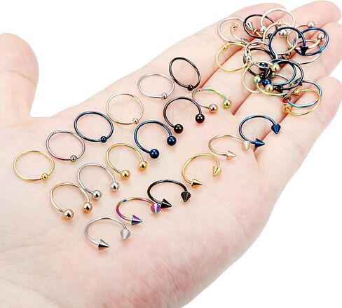 Vsnnsns 12G-20G حلقات حلقية من الفولاذ الجراحي على شكل حدوة حصان على شكل خرزة الأنف، مجوهرات ثقب الحاجز الغضروف، الزنمة، القرط، حلقة الشفاه، الحاجب، ثقب المجوهرات للنساء والرجال، 36 قطعة in Kuwait