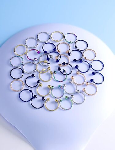 Vsnnsns 12G-20G حلقات حلقية من الفولاذ الجراحي على شكل حدوة حصان على شكل خرزة الأنف، مجوهرات ثقب الحاجز الغضروف، الزنمة، القرط، حلقة الشفاه، الحاجب، ثقب المجوهرات للنساء والرجال، 36 قطعة in Kuwait