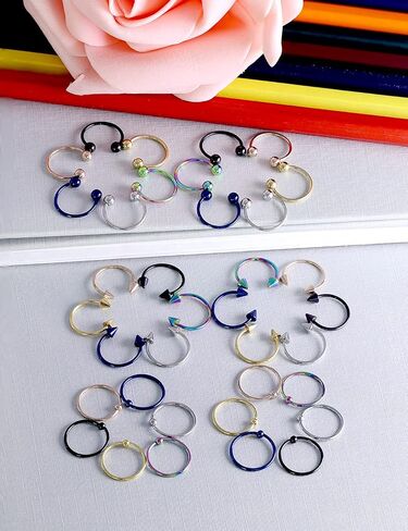 Vsnnsns 12G-20G حلقات حلقية من الفولاذ الجراحي على شكل حدوة حصان على شكل خرزة الأنف، مجوهرات ثقب الحاجز الغضروف، الزنمة، القرط، حلقة الشفاه، الحاجب، ثقب المجوهرات للنساء والرجال، 36 قطعة in Kuwait