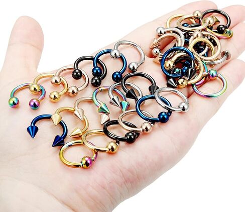 Vsnnsns 12G-20G حلقات حلقية من الفولاذ الجراحي على شكل حدوة حصان على شكل خرزة الأنف، مجوهرات ثقب الحاجز الغضروف، الزنمة، القرط، حلقة الشفاه، الحاجب، ثقب المجوهرات للنساء والرجال، 36 قطعة in Kuwait