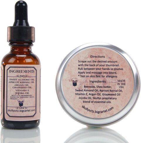 Skully's Beard Oil: Beard Oil 1 oz. & Beard Balm 2 oz. - Flamethrower - Cinnamon Scented - Premium Beard and Skin Care with Jojoba Oil & Argan Oil - Beard Itch, Dry Skin Relief - Handcrafted with All-Natural Ingredients in Saudi Arabia