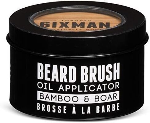 6IXMAN™ BEARD BRUSH - BAMBOO AND BOAR BRISTLE – For Short to Medium Beards, Easy-grip handle, Travel Friendly, Exfoliating, Beard Oil Applicator – Includes Travel Tin in Saudi Arabia