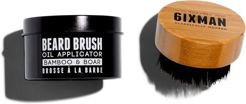 6IXMAN™ BEARD BRUSH - BAMBOO AND BOAR BRISTLE – For Short to Medium Beards, Easy-grip handle, Travel Friendly, Exfoliating, Beard Oil Applicator – Includes Travel Tin in Saudi Arabia