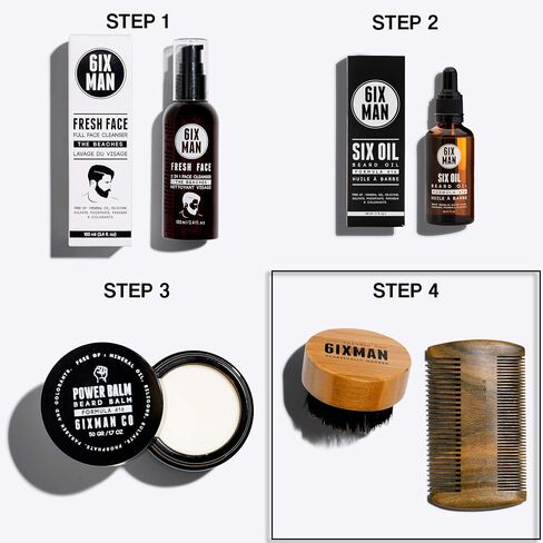 6IXMAN™ BEARD BRUSH - BAMBOO AND BOAR BRISTLE – For Short to Medium Beards, Easy-grip handle, Travel Friendly, Exfoliating, Beard Oil Applicator – Includes Travel Tin in Saudi Arabia