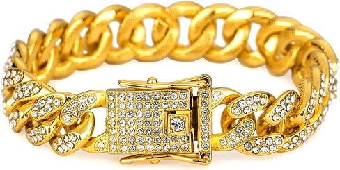 Nsitbbuery Hip Hop DJ Butterfly Buckle Bracelet 12MM Iced Out Cuban Chain Bracelet in Kuwait