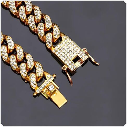 Nsitbbuery Hip Hop DJ Butterfly Buckle Bracelet 12MM Iced Out Cuban Chain Bracelet in Kuwait