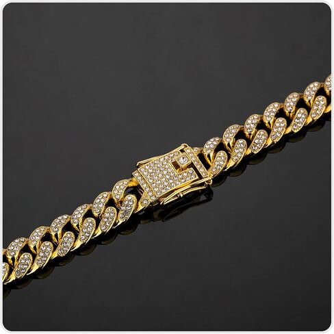 Nsitbbuery Hip Hop DJ Butterfly Buckle Bracelet 12MM Iced Out Cuban Chain Bracelet in Kuwait
