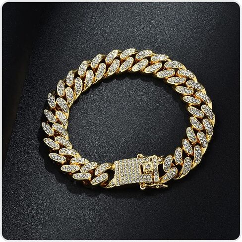 Nsitbbuery Hip Hop DJ Butterfly Buckle Bracelet 12MM Iced Out Cuban Chain Bracelet in Kuwait