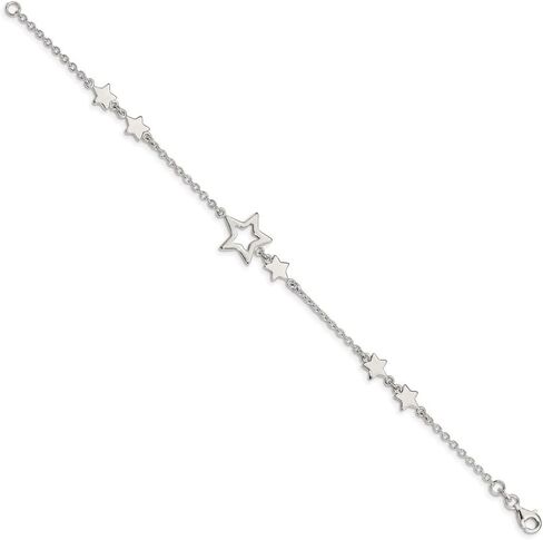 Solid 925 Sterling Silver Star Bracelet - with Secure Lobster Lock Clasp 7.5" in Kuwait