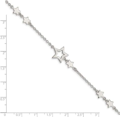 Solid 925 Sterling Silver Star Bracelet - with Secure Lobster Lock Clasp 7.5" in Kuwait