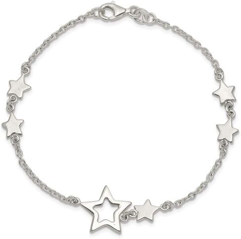 Solid 925 Sterling Silver Star Bracelet - with Secure Lobster Lock Clasp 7.5" in Kuwait
