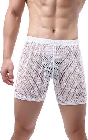 Evankin Men's See Through Shorts Mesh Loose Shorts Lounge Underwear Cover up Boxer Trunks in Saudi Arabia
