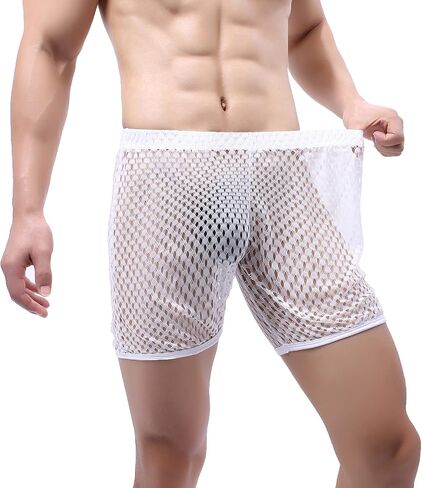 Evankin Men's See Through Shorts Mesh Loose Shorts Lounge Underwear Cover up Boxer Trunks in Saudi Arabia