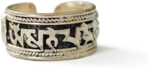 Bohemian Style Tibetan Om Adjustable Ring | Argentium Plated Stainless Steel Jewelry From Nepal in Saudi Arabia
