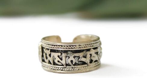 Bohemian Style Tibetan Om Adjustable Ring | Argentium Plated Stainless Steel Jewelry From Nepal in Saudi Arabia