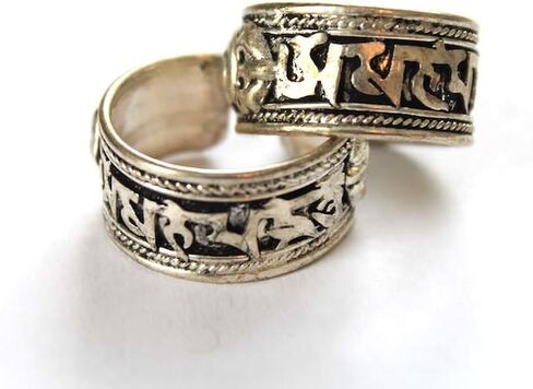 Bohemian Style Tibetan Om Adjustable Ring | Argentium Plated Stainless Steel Jewelry From Nepal in Saudi Arabia