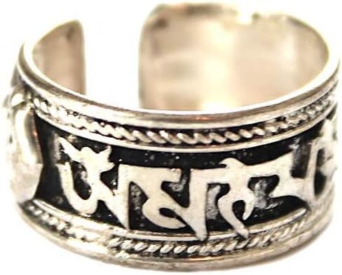 Bohemian Style Tibetan Om Adjustable Ring | Argentium Plated Stainless Steel Jewelry From Nepal in Saudi Arabia