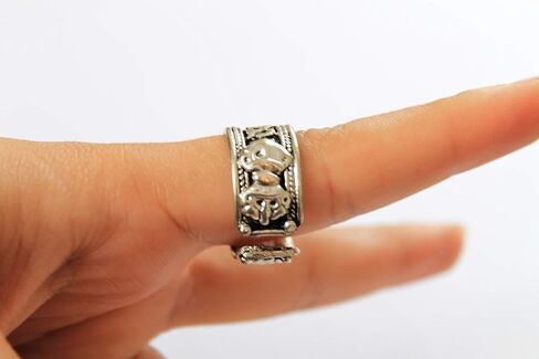 Bohemian Style Tibetan Om Adjustable Ring | Argentium Plated Stainless Steel Jewelry From Nepal in Saudi Arabia