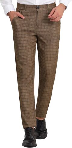 Lars Amadeus Men's Classic Plaid Dress Pants Flat Front Checked Office Prom Trousers in Saudi Arabia