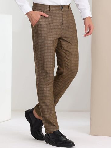 Lars Amadeus Men's Classic Plaid Dress Pants Flat Front Checked Office Prom Trousers in Saudi Arabia