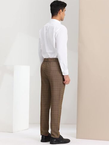 Lars Amadeus Men's Classic Plaid Dress Pants Flat Front Checked Office Prom Trousers in Saudi Arabia