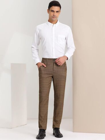 Lars Amadeus Men's Classic Plaid Dress Pants Flat Front Checked Office Prom Trousers in Saudi Arabia
