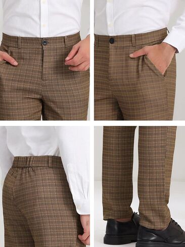 Lars Amadeus Men's Classic Plaid Dress Pants Flat Front Checked Office Prom Trousers in Saudi Arabia