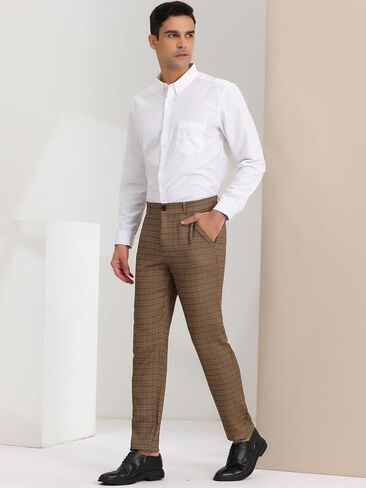 Lars Amadeus Men's Classic Plaid Dress Pants Flat Front Checked Office Prom Trousers in Saudi Arabia