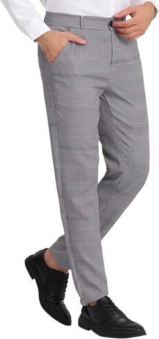 Lars Amadeus Men's Classic Plaid Dress Pants Flat Front Checked Office Prom Trousers in Saudi Arabia