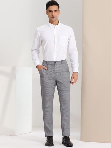 Lars Amadeus Men's Classic Plaid Dress Pants Flat Front Checked Office Prom Trousers in Saudi Arabia