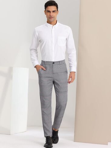 Lars Amadeus Men's Classic Plaid Dress Pants Flat Front Checked Office Prom Trousers in Saudi Arabia