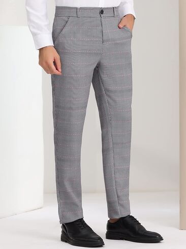 Lars Amadeus Men's Classic Plaid Dress Pants Flat Front Checked Office Prom Trousers in Saudi Arabia