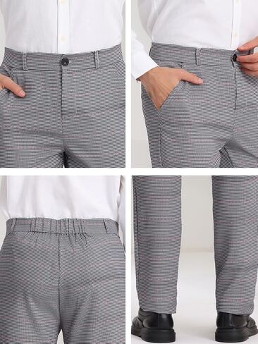 Lars Amadeus Men's Classic Plaid Dress Pants Flat Front Checked Office Prom Trousers in Saudi Arabia