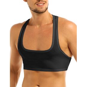 YiZYiF Men's Sleeveless Y Back Muscle Half Tank Top Vest Tee T-Shirts Crop Tops