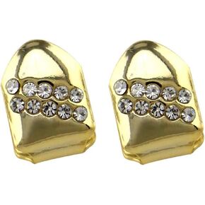 Psivika 2PC Gold Plated Diamond Single Grillz Cap for Your Teeth Grillz Men Women Hip Hop Jewelry Gift in Kuwait