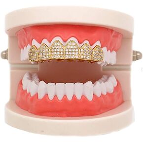 Shop-iGold 18K Gold Plated CZ Cluster Custom Slugs Top Bottom Rainbow Multi Color Grillz Fangs Mouth Teeth Grills Set - Grillz, Teeth Cap, Iced Out Grillz (Top) (Top) in Saudi Arabia
