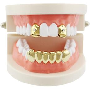 Psivika 2pcs Gold Plated Single Top and Bottom Grills for Your Teeh Grillz Set for Men Hip Hop in Kuwait
