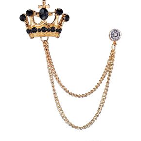 Rhinestones Crown Long Chain Brooch, Crystal Tassel Brooch Pin,Retro Suit Lapel Pins Collar Pin,Coat Tassel Chain Lapel Pins for Men's Suit Accessories in Kuwait